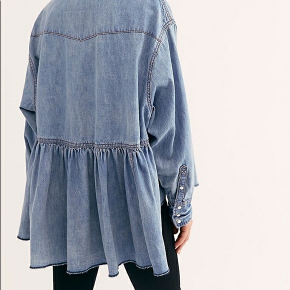 Free People Dylan Babydoll Snap Front Chambray Top - Picture 2 of 14